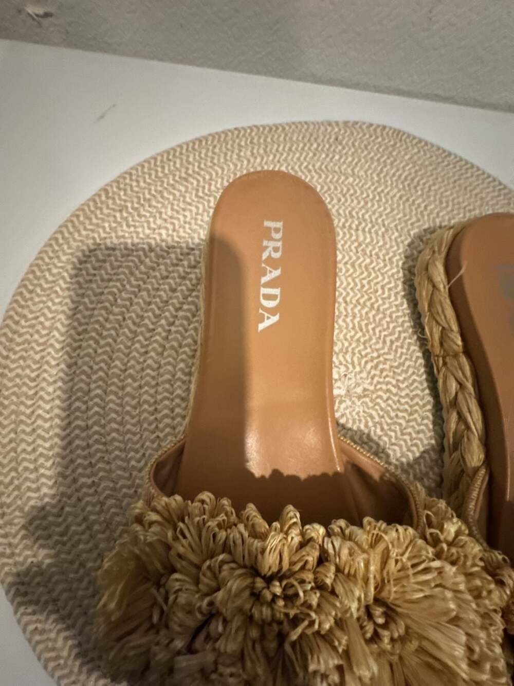 Prada Natural Raffia Floral Puff Espadrille Slide Sandals - Picture 3 of 11